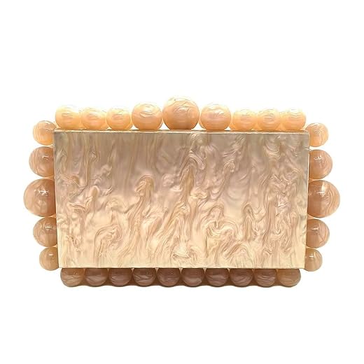 CUXVA Acrylic Clutch Purse for Women with Marbling Evening Handbag Square Box Crossbody Bag with Glitter Beads for Wedding Christmas Cocktail Party