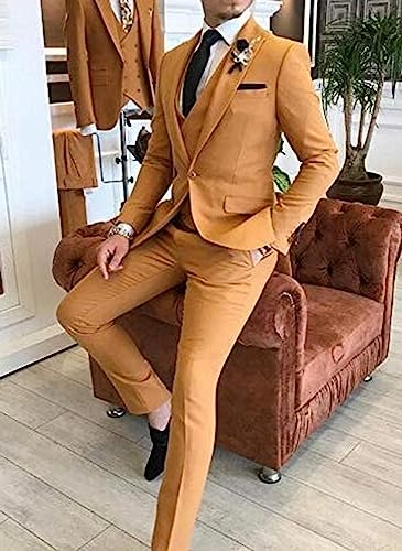 Ulnomio Men's Suit 3-Piece One Button Peak Lapel Tuxedo for Business Dinner Party3