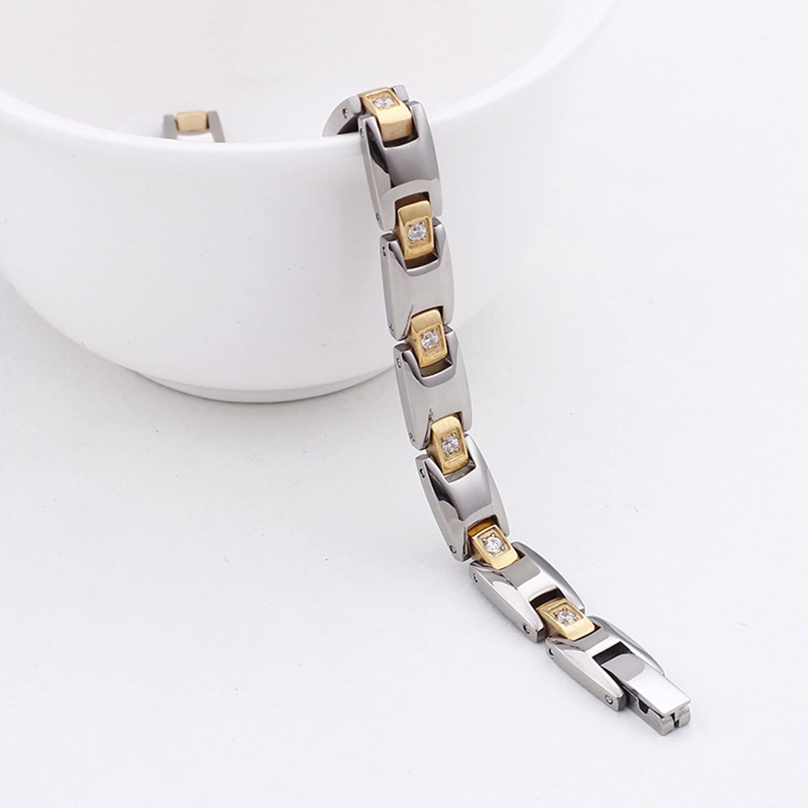 Männerarmband Gold-Silber，Gliederarmbänder Magnetarmband Rostfreier Stahl Bracelet Men 190X8Mm