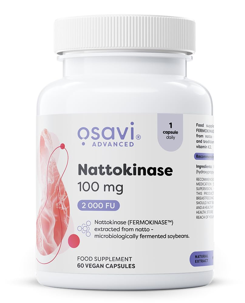 Osavi Nattokinase 100 mg – 60 Vegan caps | FERMOKINASE™ from natto (Fermented Soybeans, Bacillus subtilis) | 2000 FU enzymatic Activity | Clean Label | No Vitamin K2