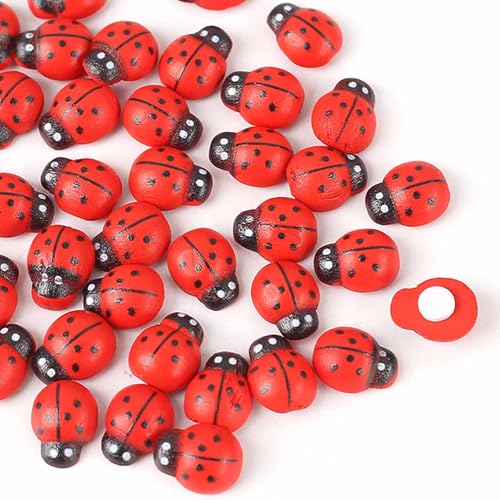 herzone 14 x 19 mm coccinelle della fortuna in legno, 100 pezzi, adesivi per il fai da te, portafortuna, accessori per bricolage (coleotteri 14 x 19 mm)