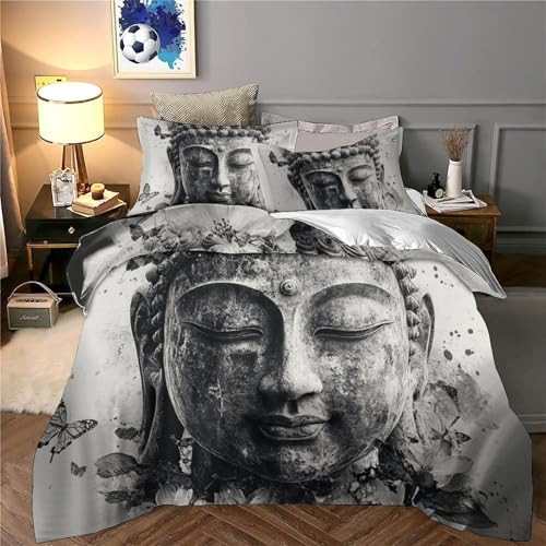 Housse de couette Bouddha 3D microfibre linge de lit méditation 140x200