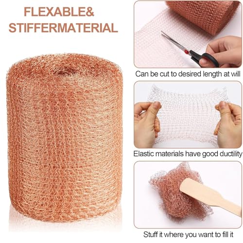 Copper Mesh Rodent Control, 5 in x 100 ft Wire Screen Roll for Mice Rat Rodent, Bat & Snail, Copper Mesh Roll for Weep Hole Filler, DIY Pest Blocking for Home and Garden