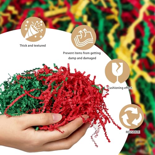 Image of Zankubom 1 /2LB Red Green Gold Crinkle Cut Paper Shred Filler Great for Gift Wrapping, Basket Fillers, Birthday, Gift Wrapping, Anniversary, Halloween Christmas Party Decor Filling Supplies