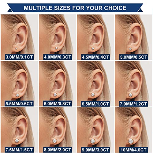 Moissanite Stud Earrings, 2Carat Diamond Earrings Screw Back For Women Men 18K White Gold Plated Silver Hypoallergenic Earring D Color Vvs1 Clarity Brilliant Round Cut Lab Created Moissanite Earrings Father's Day Gifts #TOP4