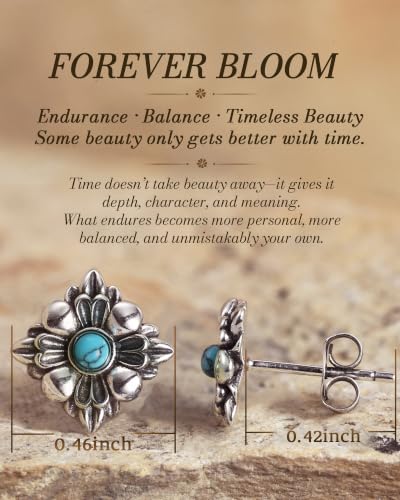 Sterling Silver Turquoise Stud Earrings, Forever Bloom for Women - image 4