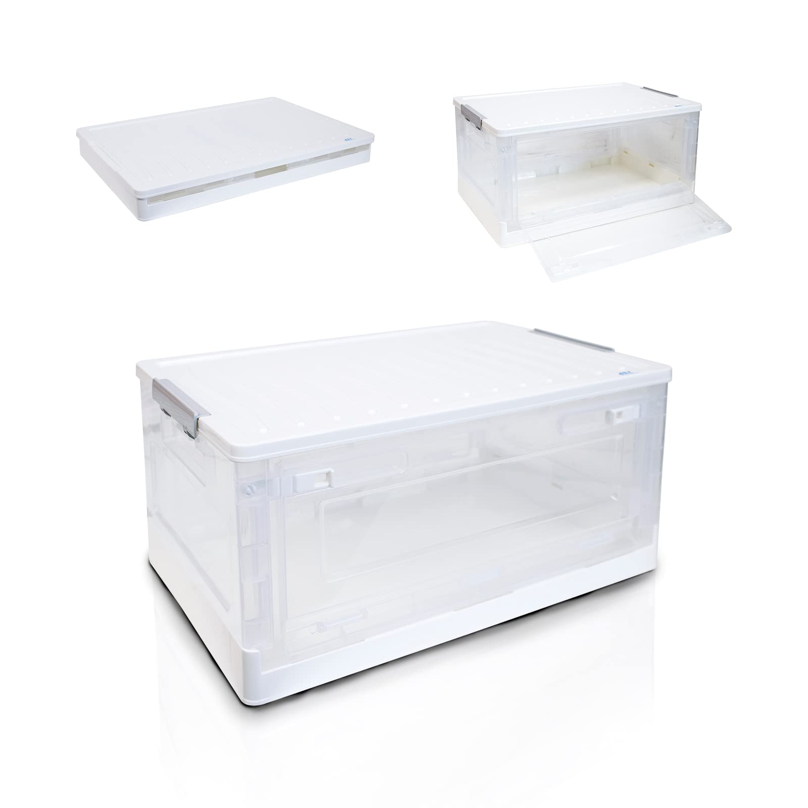 S.I.C SIC Caja de Almacenamiento Plegable Transparente con Puerta Frontal, Cajas de Almacenamiento de Plástico, Organizador para Maletero de Coche, Armarios, Hogar, Oficina (42x28x21 CM, Blanco-2)