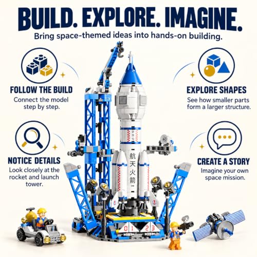 Image of Rocket Launch Center Building Blocks Set - 557+ Pcs STEAM /STEM Space Science Toy for Kids 6-12 | Educational Rocket Model Kit | Comes in Colorful Gift Box | 12 Months Manufacturing Warranty
