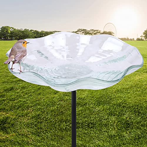 Mumtop Outdoor Bird Bath, Glass Bird Baths Bowl With Metal Stake For Yard Lawn Garden Decorations, White #TOP6
