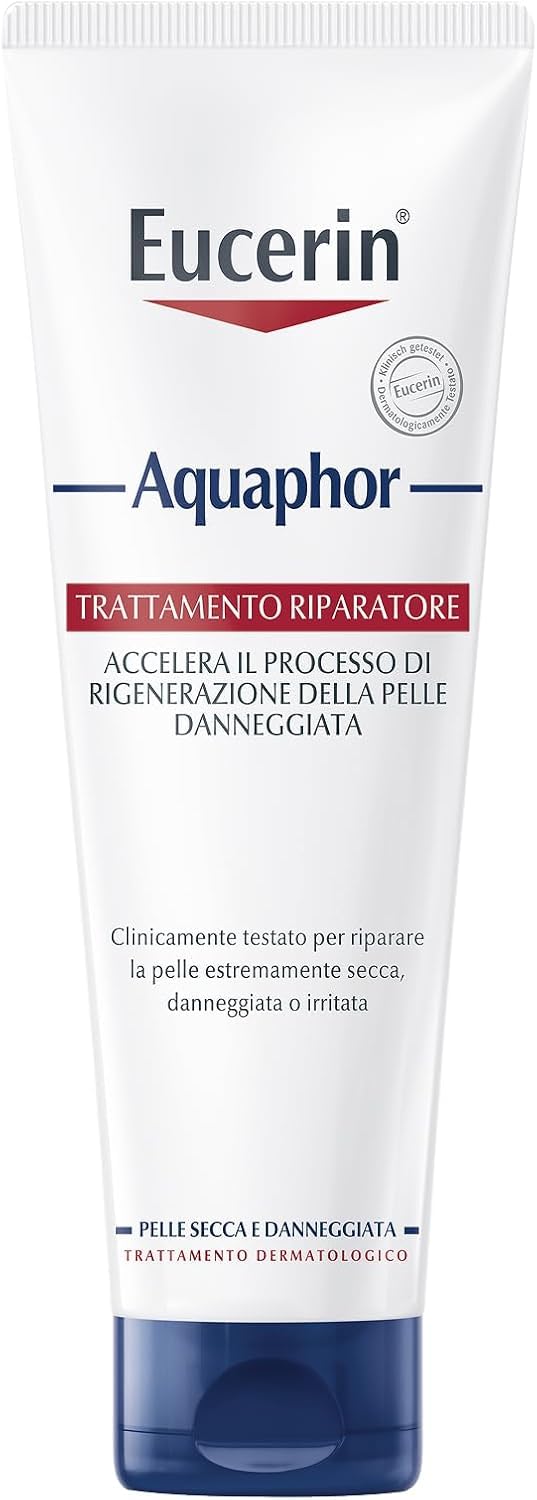 Eucerin Aquaphor Trattamento Riparatore 220 ml, Crema idratante corpo e viso per favorire il processo di guarigione,, Crema corpo idratante pelle secca e screpolata senza profumo