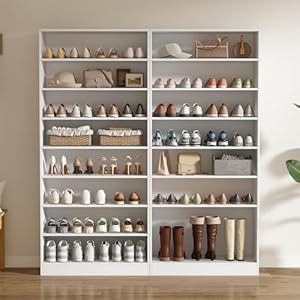 Shoe cabinet 9 tiers 40 45 pairs heavy duty wood freestanding shoe storage cabinet 708 tall shoe cabinet with open storage for entryway white  urban country home decor