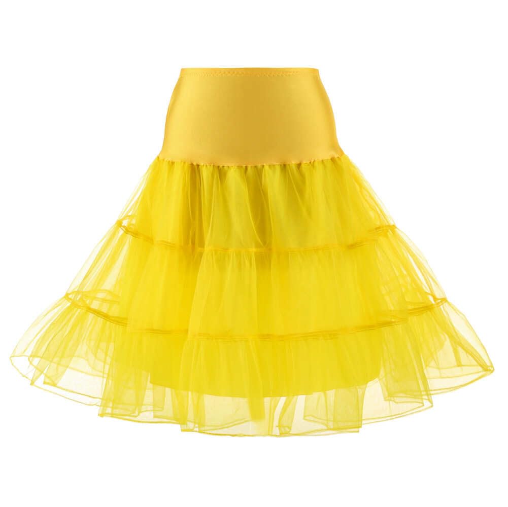 Kumeng Women's 50s Vintage Petticoat Half Slip Tutu Underskirt 25.59" Crinoline Rockabilly, Yellow, Large
