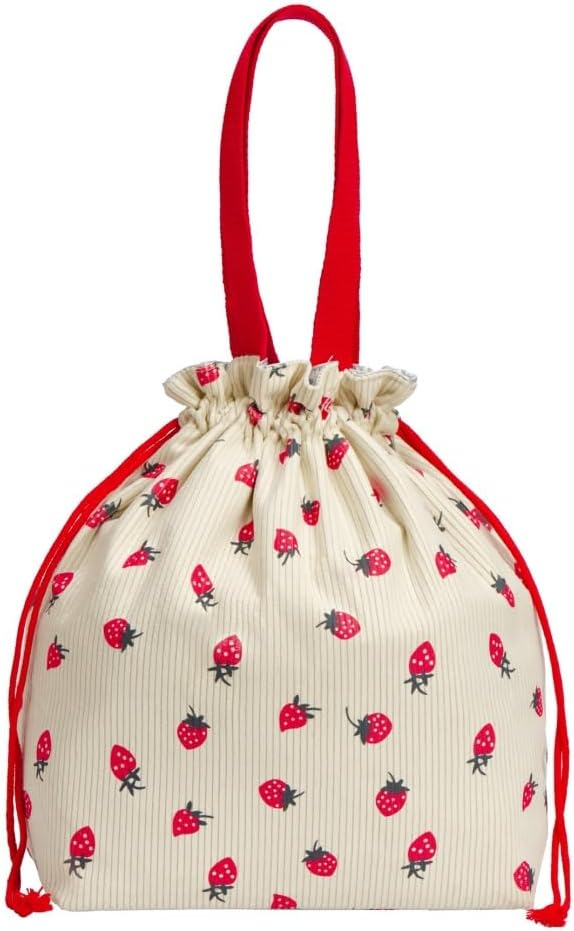 Insulated Corduroy Drawstring Lunch Bag for Kids School(strawberry)