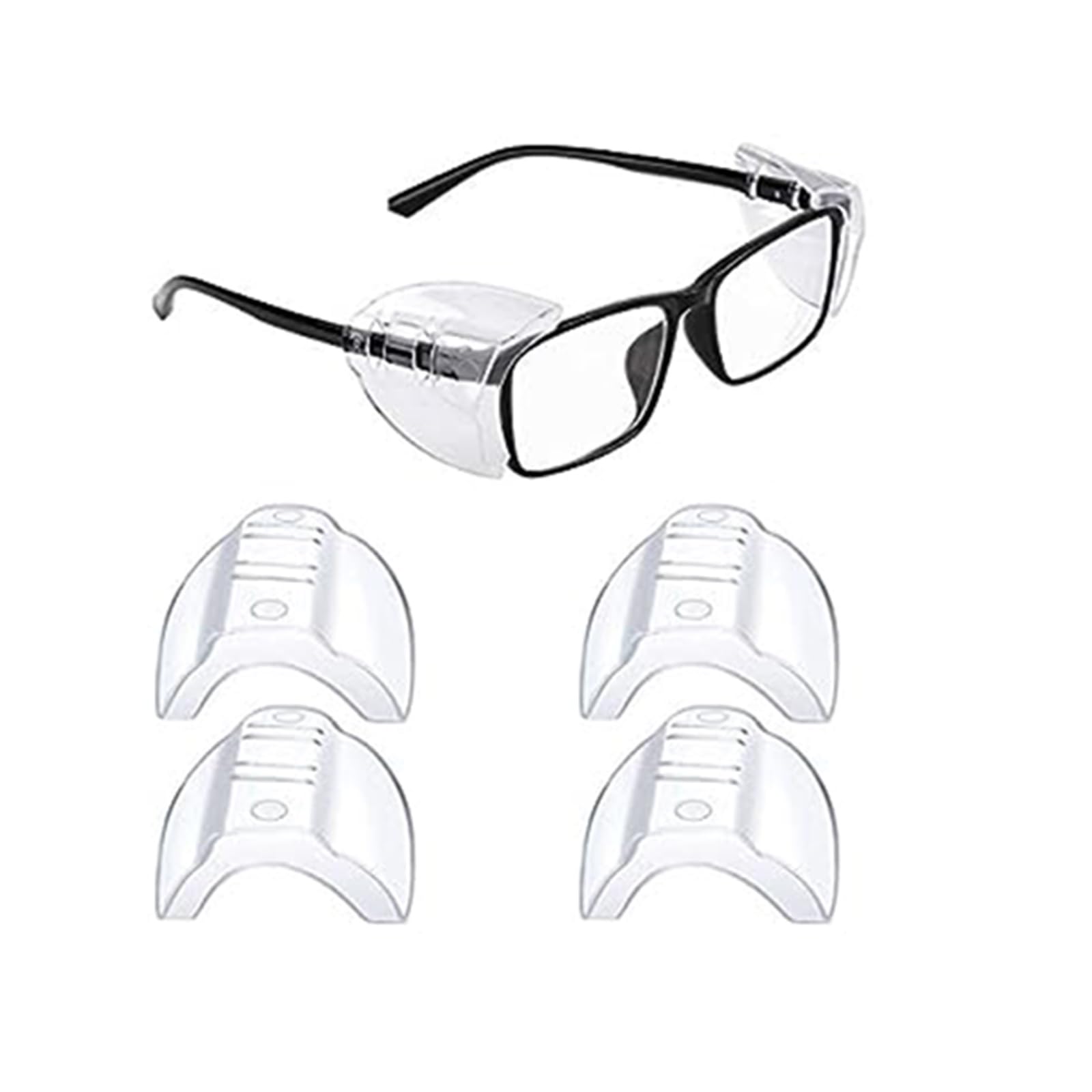 Auony - Protectores laterales para gafas de seguridad, 2 pares de protectores laterales transparentes para anteojos de seguridad, se ajustan a lentes de tamaño mediano a grande