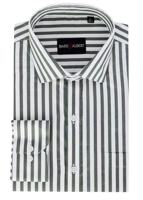 Image of MARK & ALBERT Men's Striped Full Sleeves Cotton Formal Shirt White | Stylish Shirt for Men