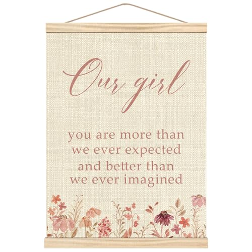 Boat Wades Girls Room Decor, Our Girl You are More Than We Ever Expected Poster Hanger Frame, Boho Floral Wall Art Decor for Nursery Baby Toddler Little Girl Room Playroom, 12x16 Inch