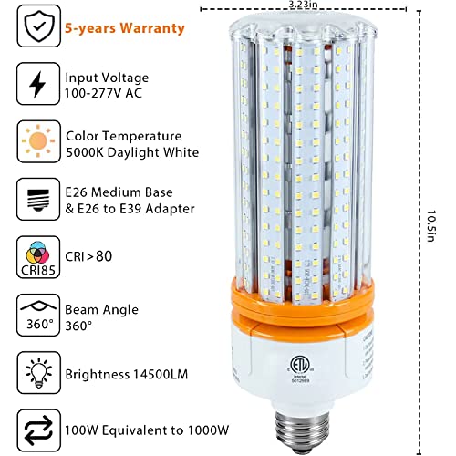Riuvao 1000W Equivalent Led Corn Bulb 15000 Lumen 100W 5000K Daylight White E26/E39 Light Bulb For Indoor Outdoor Warehouse Factory Garage #TOP2