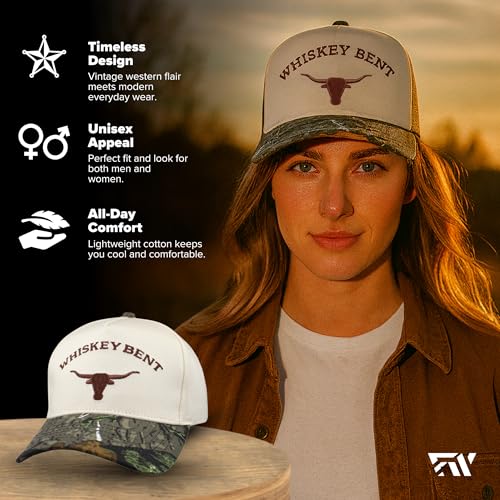 Image of Country Trucker Hat - Western Snapback Baseball Cap - Vintage Embroidered Hat for Men & Women