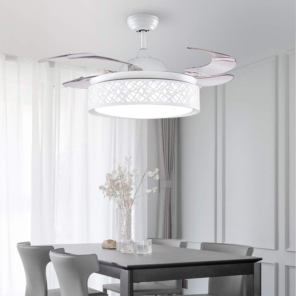 HXYSXHJUO Fanps, Reversible Ceilifans with Led Lights, Intangible Remote Control 6 Gears Adjustable Fan Lights for Bedroom Lounge Liviroom Diniroom/White/Picture Display
