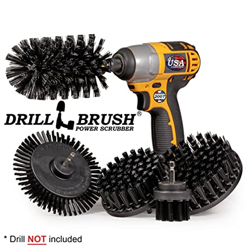 Image of Drill Brush Power Scrubber by Useful Products - 5 Piece Black Drillbrush Ultra Stiff Cleaning Brushes Set - Non Metal Grill Brush Attachment Kit for Cordless Drill - Nylon Grill Grate Cleaner Brushes