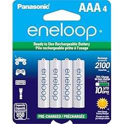 Eneloop Panasonic BK-4MCCA4BA AAA 2100 Cycle Ni-MH Pre-Charged Rechargeable Batteries, 4-Battery Pack