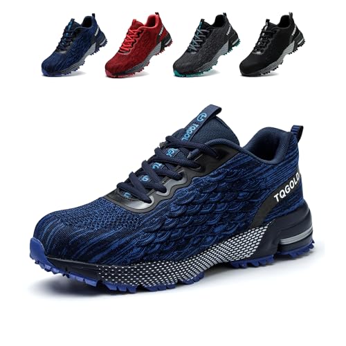 TQGOLD Zapatos de Seguridad para Hombre Mujer Ligeras Transpirable Zapatillas Calzado de Seguridad con Puntera de Acero Comodos Antideslizante Zapatos de Trabajo(Azul,42EU)