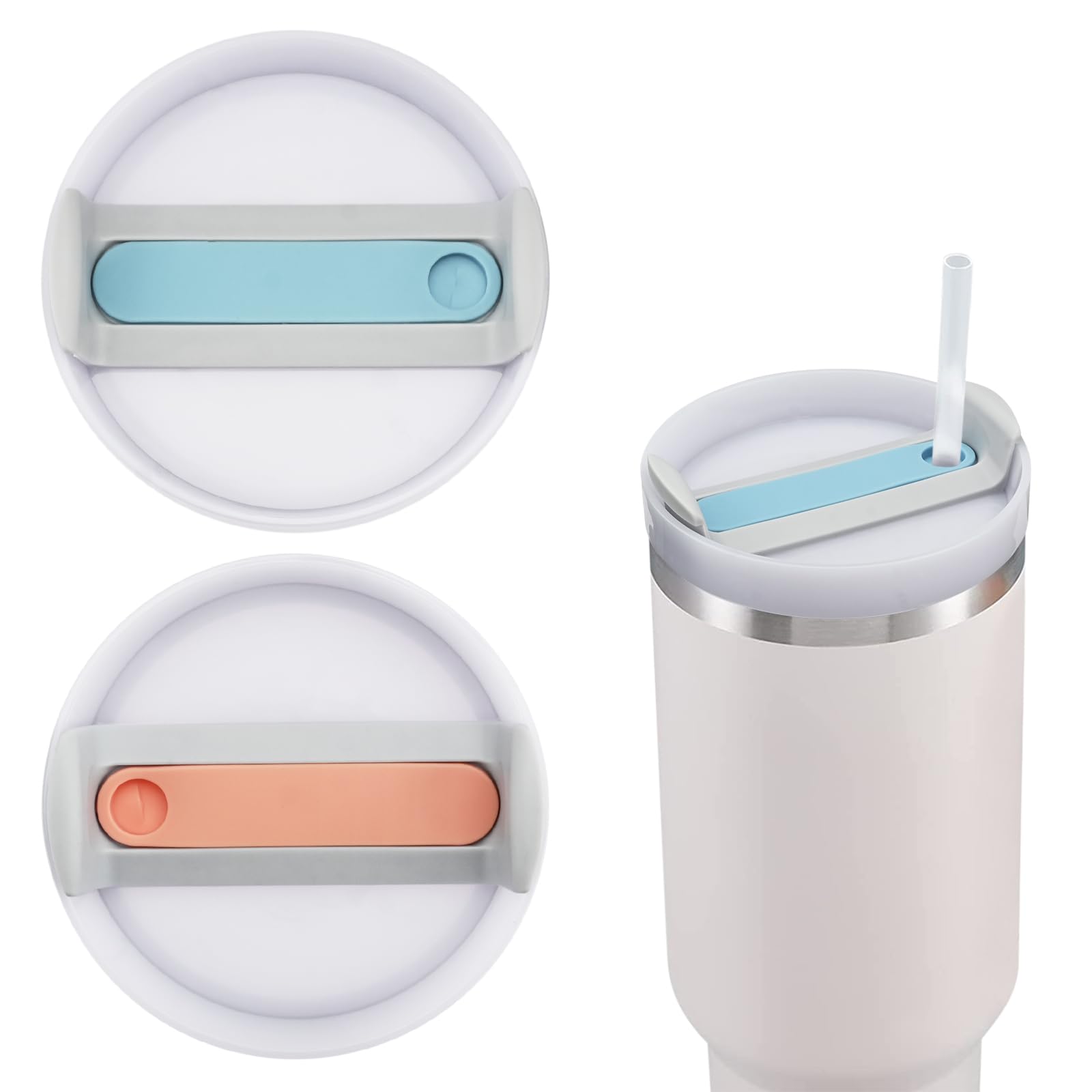 Bekecidi 2 Pcs Tumbler Lids, 40 oz Tumbler Lid Replacement Insulated Tumbler Lid with Straw Opening Spill Proof Splash Resistant Tumbler Covers for Travel Mug Cup Accessories (Pink, Blue)