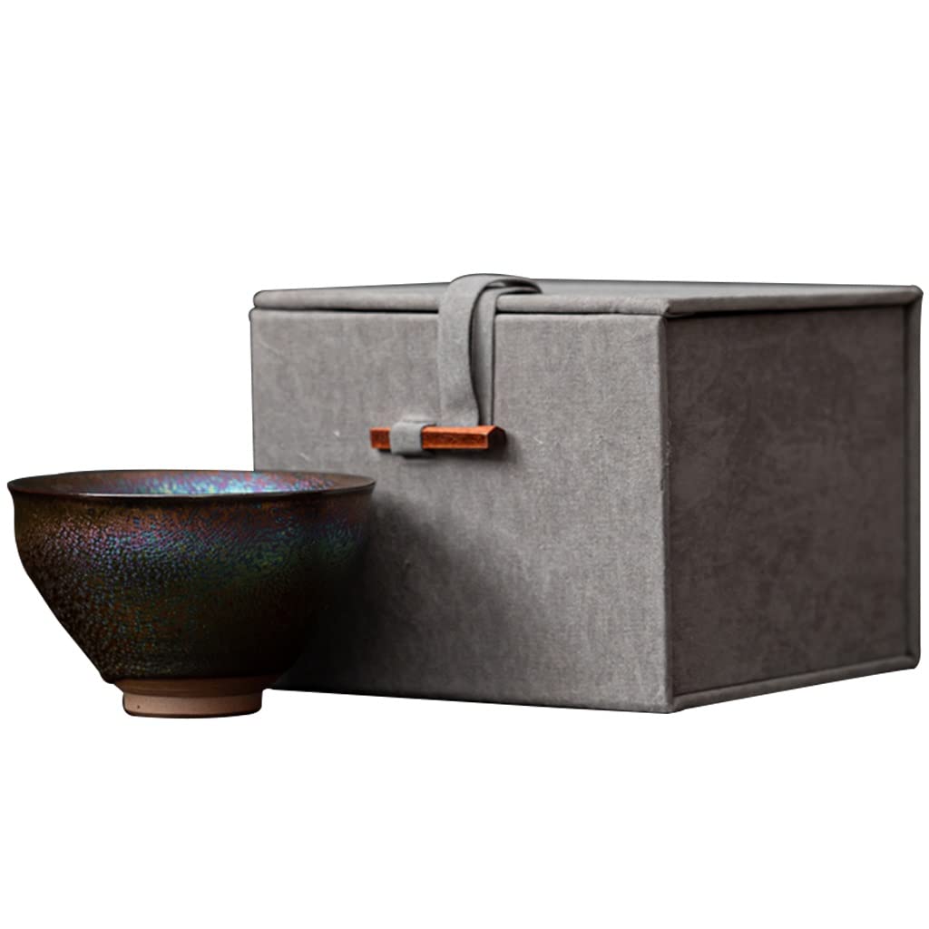 Tazas de té Vasos De Té Japones Copa Maestra De Boca Ancha De 4.5 Oz, Cuenco De Té De Cerámica Kung Fu con Neumáticos De Hierro, Taza De Té Jianzhan Colorida con Caja De Regalo