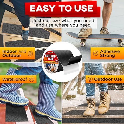 Image of Grip Tape - Heavy Duty Anti Slip Tape for Stairs Outdoor /Indoor Waterproof 8Inch x 35Ft Safety Non Skid Roll for Stair Steps Ramp Traction Tread Staircases Grips Adhesive Non Slip Strips Walk Black