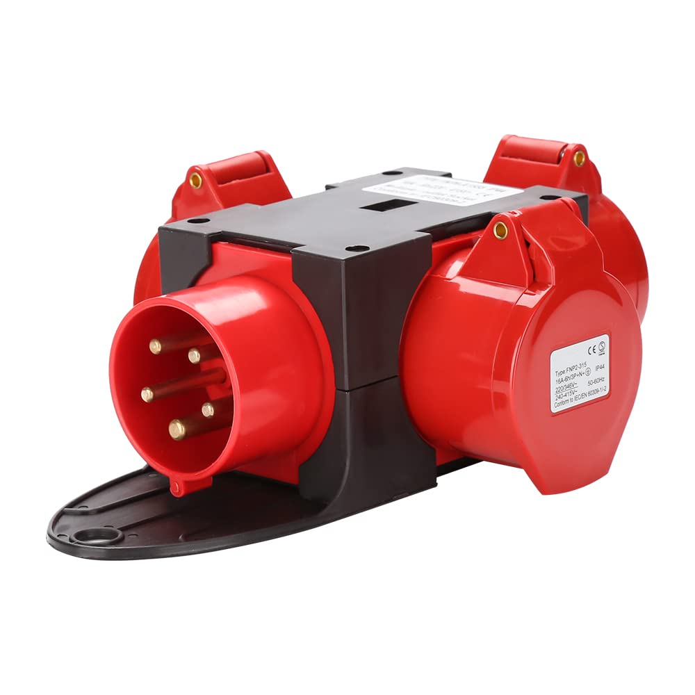 Sonnewelt Adaptador distribuidor 3 x CEE 400V/16A Enchufe CEE de 5 polos IP44 a prueba de salpicaduras con cierres de seguridad para obras