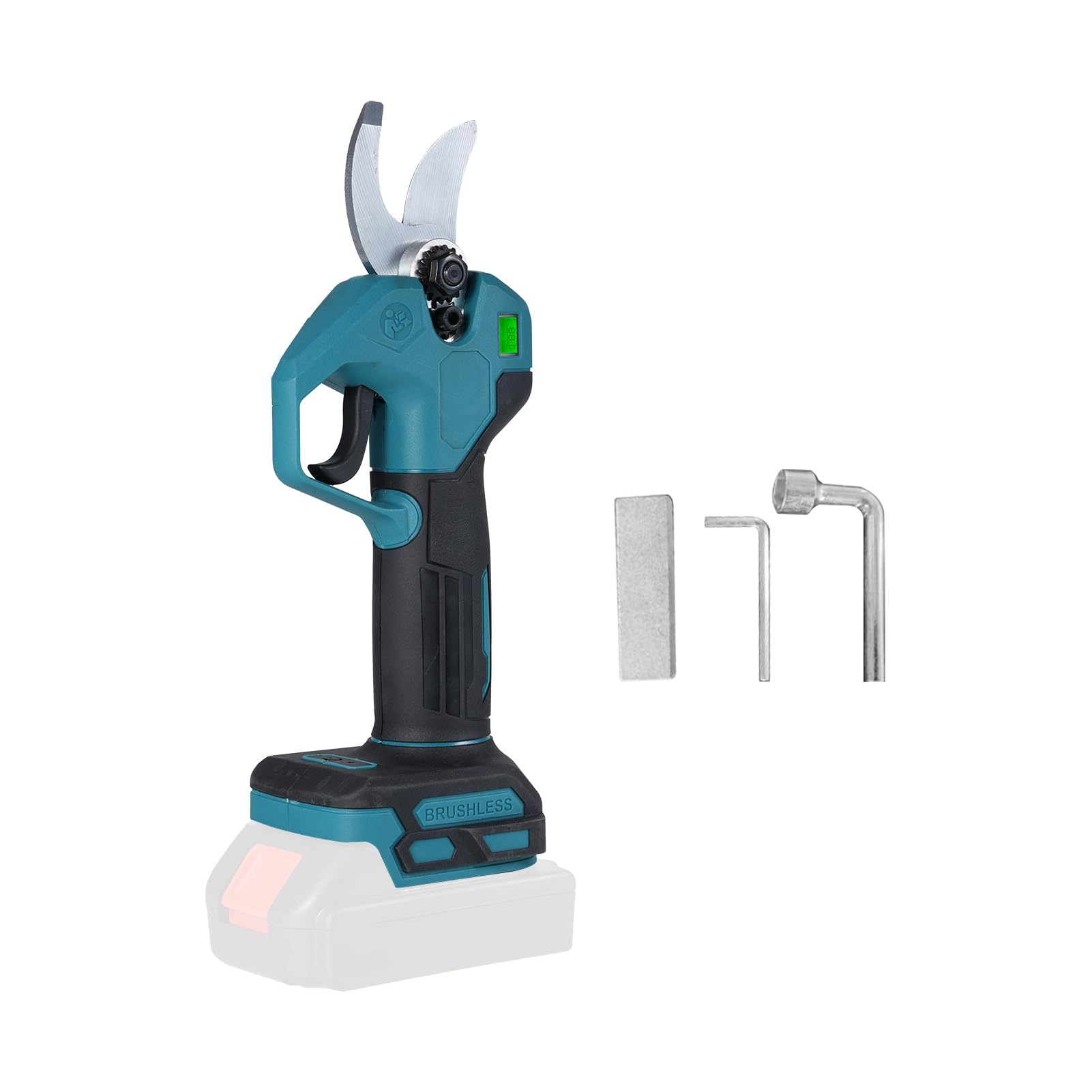Electric Pruning Shear Brushless Pruning Shears 35mm Cutting Diameter SK5 Carbon Steel Forging Blade LCD Displays Battery Power Trimming Times Built in Safety Switch Replacement for Makita Interface