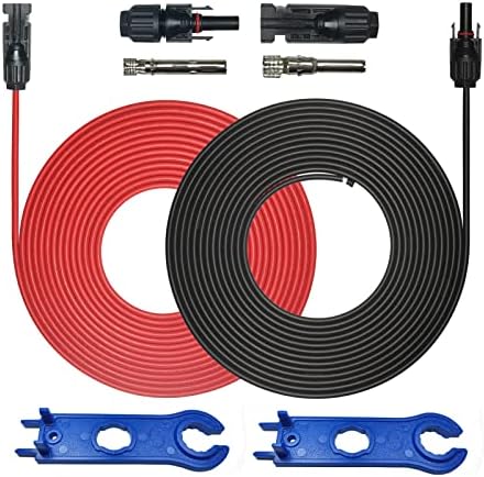RAKDSYMC 25Ft 10AWG(6mm²) Solar Panel Extension Cable, Solar Panel Wire with Female and Male Connector with Extra Free Pair of Spanner Wrench (25Ft Red+25Ft Black)