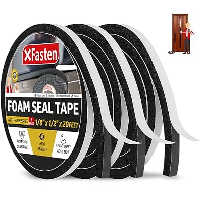 XFasten Black Foam Seal Tape, Self-Adhesive, 1/8" Thick 1/2-Inch x 20-Foot (3-Pack), High-Density Weather Strip Tape for Window, Door Insulation, Neoprene Insulation Foam Tape