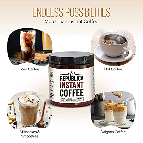 La Republica Organic Instant Coffee (35 Servings), Rich Medium Roast Coffee With Toasted Caramel Notes, Small Batch 100% Fair Trade Arabica Coffee, Usa Made #TOP3
