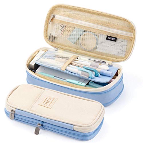 Image of Large Capacity Pencil Case Pouch, Cute Aesthetic Big Capacity Zipper Cases Pen Portable Office Stationery Makeup Bag, Desk Organizer for College Adults Women Men (Sky Blue)