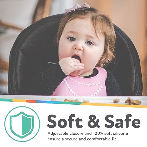 Nuby 3D Soft Silicone Baby Bib with Scoop - Silicone Bib for Toddlers and Babies 6+ Months - Pearl Necklace3