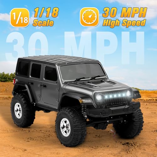 Image of Mostop RC Rock Crawler RC Truck 4x4, 1 /18 RC Jeep Off Road Remote Control Truck with 2 Batteries & Light, 3 Speed Proportional Steering RC Crawler with 370 Brushed Motor