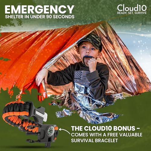 CloudTen Emergency Tent: Lightweight 2 Person Mylar Survival Tent with Multi-Function Paracord Bracelets - Survival Gear & Bug Out Bag Items for Preppers, Hikers, Survivalists, Campers, Boy Scouts - image 8
