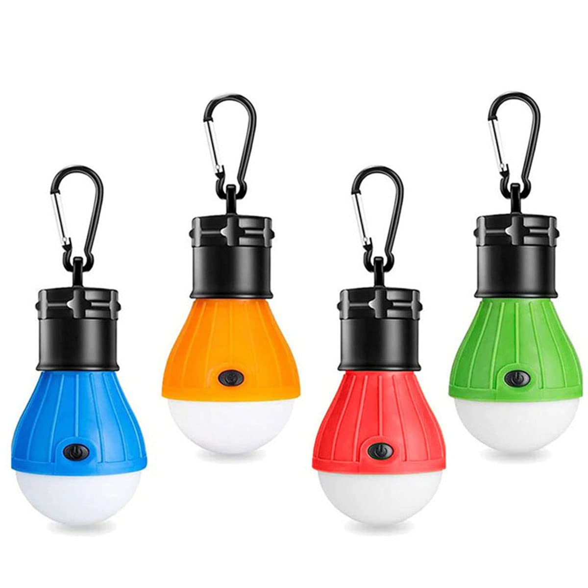 LED Tent Light 4-Pack Clip Hook Hurricane Emergency Lights LED Camping Light Bulb Camping Tent Lamp Portable Lantern Bulb Camping Equipment for Camping, Hiking (Blue & Orange & Red & Green)