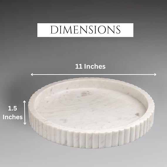 Swadeshi Blessings Handcrafted Marble Round Decorative Tray, Catch-All, 11