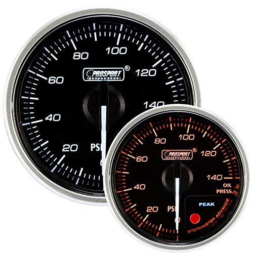 Oil Pressure Gauge-with Peak and Warning Electrical Amber/White Supreme Clear Lens White Pointer Series 52mm (2 1/16")