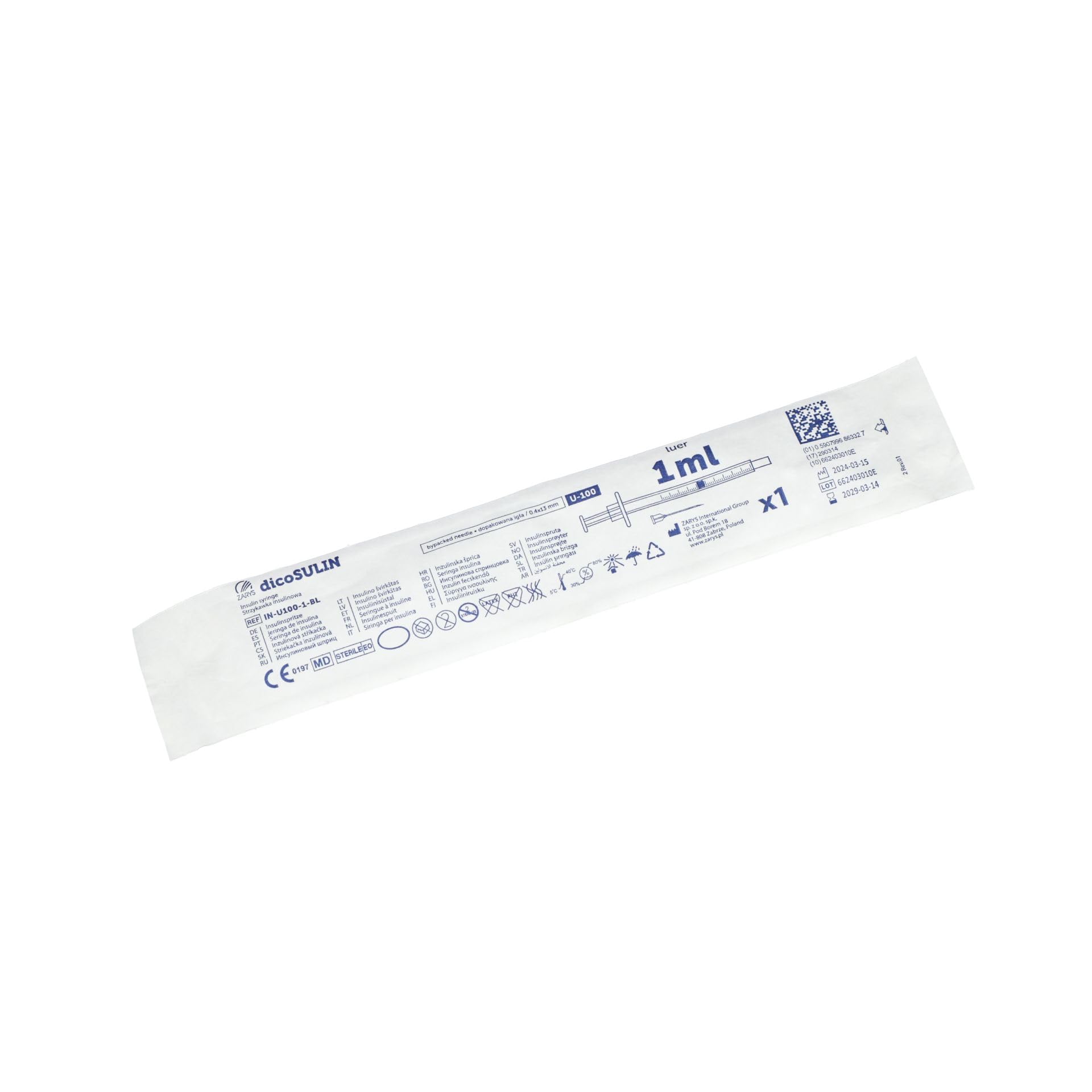 Seringue à insuline 1 ml – Versions U-100 Usage unique - Boite de 100 pièces