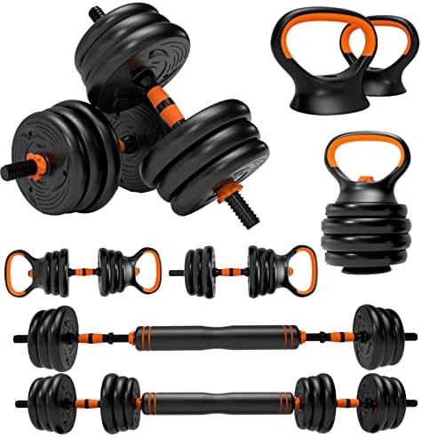 ARUNDO Dumbbells Set 20/30KG, 2 in 1 Dumbbell Barbell Lifting Set Workout Weight Set for Home Gym Equipment Lifting Set Strength Training Equipment,Anti slip adjustable Dumbbell Set