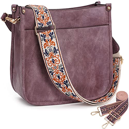 Image of HKCLUF Crossbody Bags for Women Trendy Vegan Leather Hobo Handbags With 2PCS Adjustable Guitar Strap Shoulder Bucket Bags