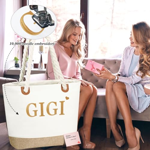 Image of GhvyenntteS Gigi Gifts for Grandma, Birthday Gifts for Gigi Tote Bag with Zipper, Beach Tote Bag - Perfect for Birthday, Mothers Day, Christmas