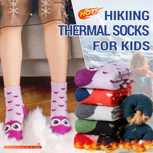 Image of Eocom Kids Wool Socks For Boys Girls Warm Hiking Thermal Winter Cozy Soft Thick Toddlers Crew Boot Socks 6 Pairs
