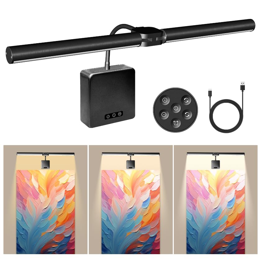 cotaros 2 Pack Picture Light for Wall, 18in Rechargeable Wall Art Light with Timer and Dimmable, Battery Operated Painting Frame Light with Remote Control for Bedroom, Living Room, Dartboard (Black)