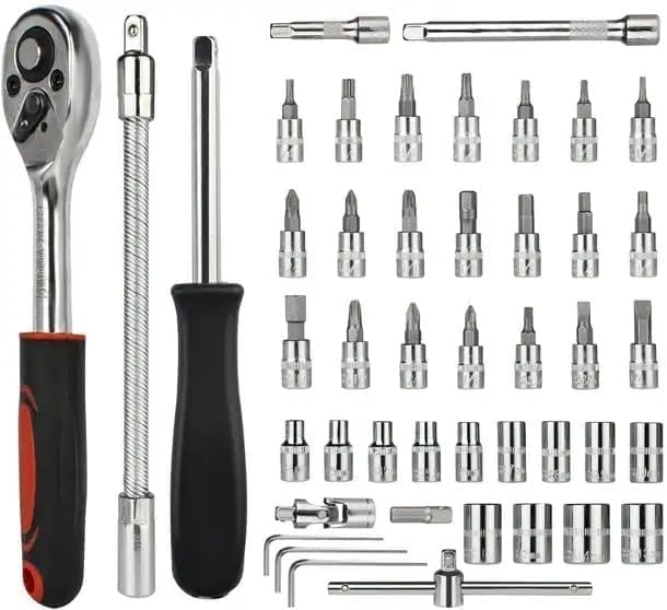 Image of 46 in 1 tool kit Drive Socket Set Auto Repair Hand Tool Ratchet Hex Wrench Set, Tool Kit For Automotive Repair, Household, Car & Bicycle Repairs Metric Screwdriver Set With Storage Case