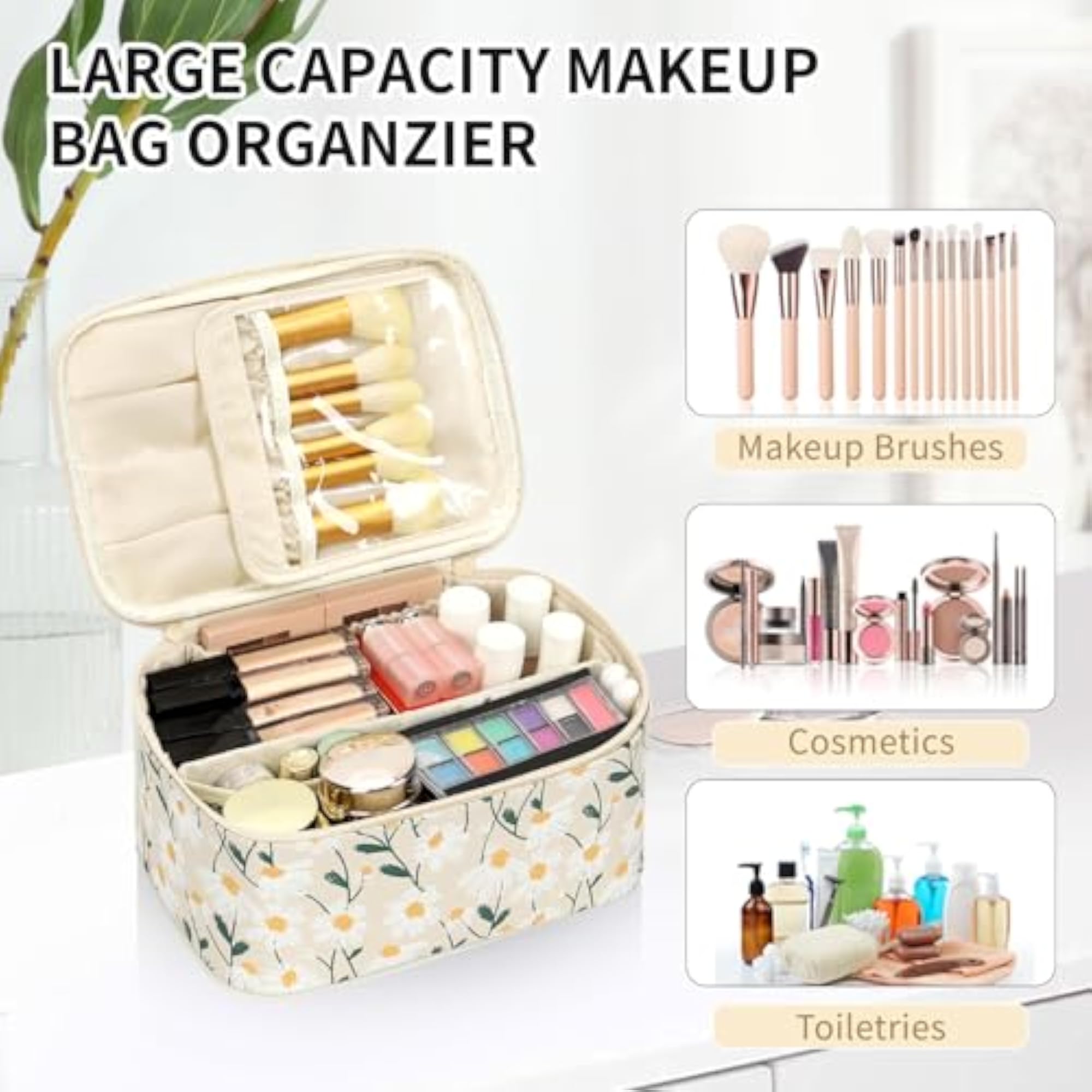 Travel Makeup Bag, Portable Cosmetic Bag with Organiser