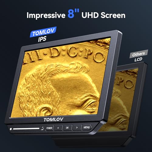 TOMLOV Autofocus 4K Digital Microscope, 8\" TM4K-AF Flex Arm HDMI Micro Soldering Microscope for Adults, Coin Microscope with Ring Light, 52MP LCD Microscopes with Screen, Electronics Repair Mat, 64G